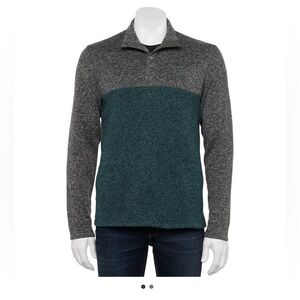 Sonoma Mens XL The Supersoft Sweater Fleece Pullover Snap Teal Gray Long Sleeve